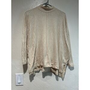 LOFT Outlet Petite Ribbed Mock Neck Pullover Sweater Beige Size LP